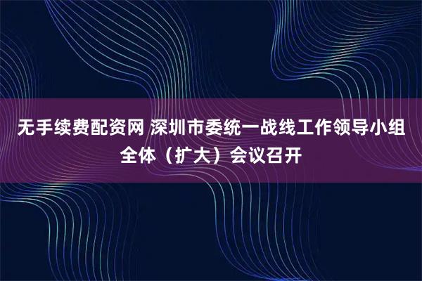 无手续费配资网 深圳市委统一战线工作领导小组全体（扩大）会议召开